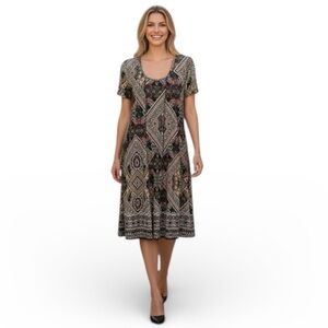 Cato, Women’s Short Sleeve Midi Dress Multifaceted Paisley&Geometric Print. XL